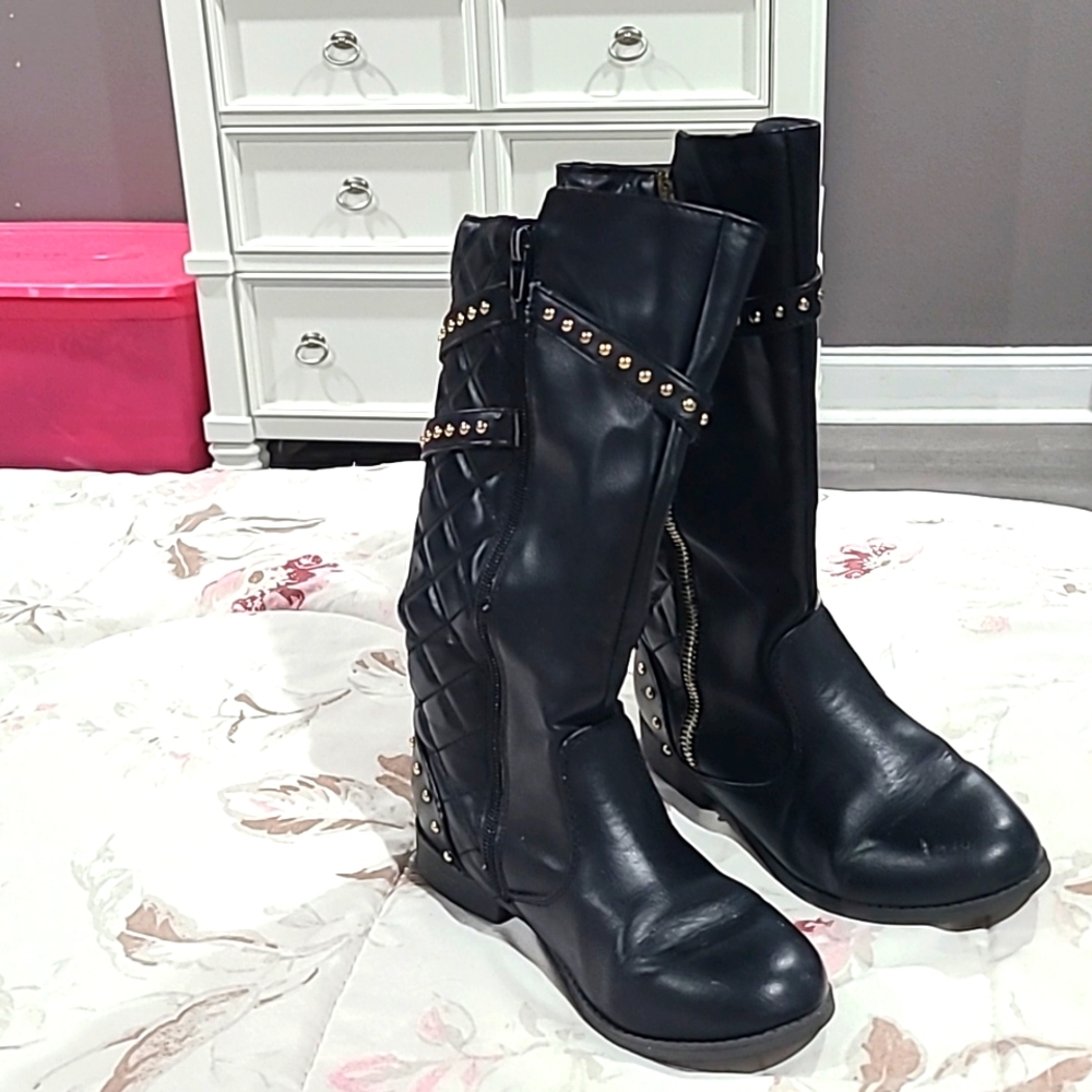 Girls black boots knee high size 2